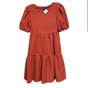 New CRYSTAL DOLL Dress Womens XS Shift Tiered Short Sleeve NWT